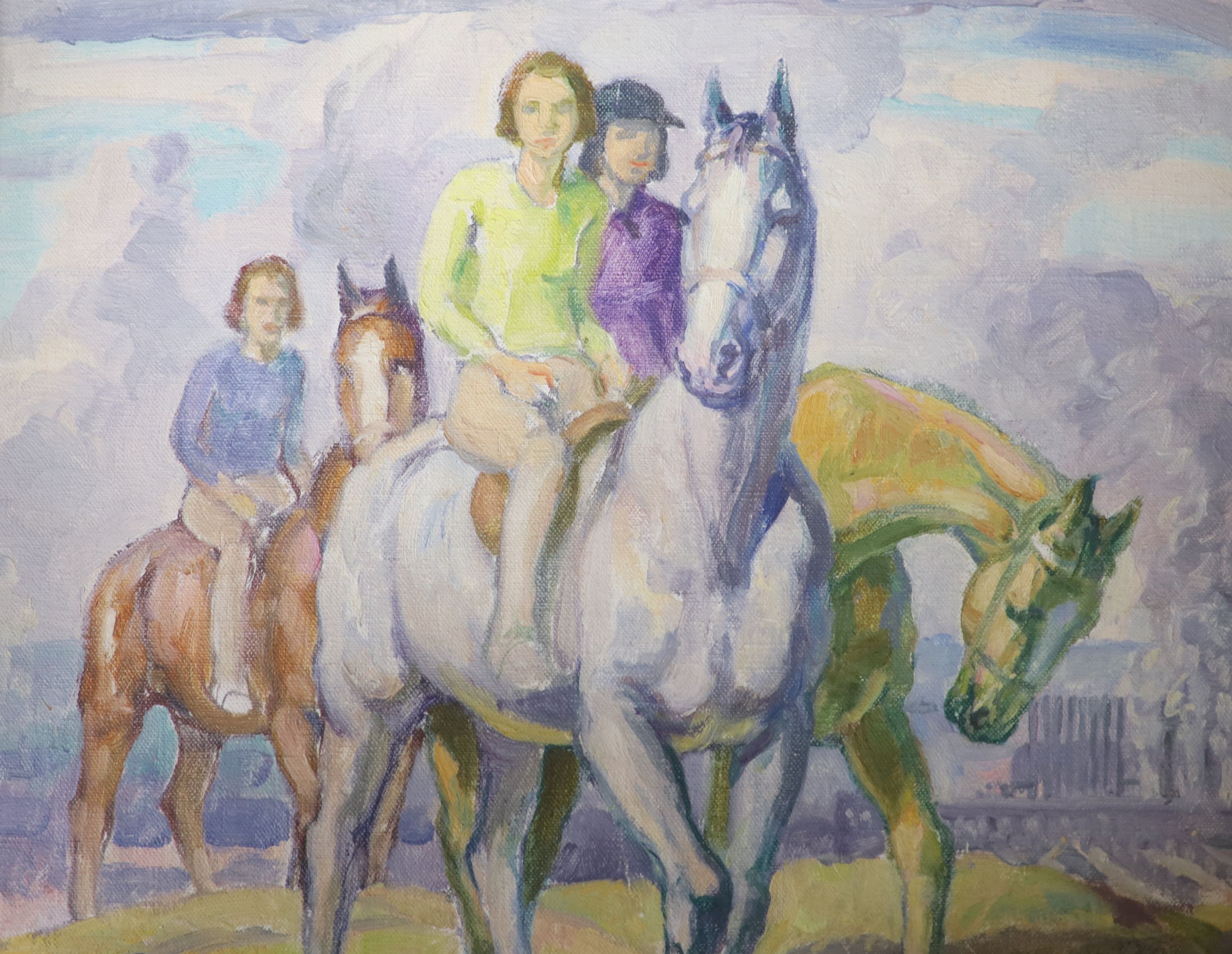 Harold Dearden (1888-1962), oil on canvas, Sketch of women riding horses, 27 x 34cm